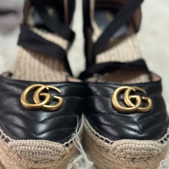 Gucci Black and Gold Espadrilles with Iconic GG Logo sz39 - Picture 4 of 9
